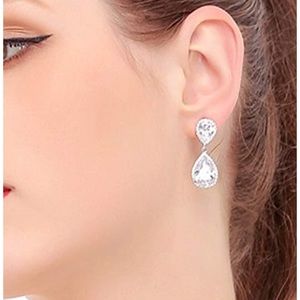 Silver tear drop CZ earrings